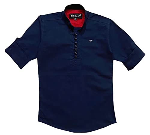 Image of PEPILIO Kids Stylish Solid Style Cotton Mandrain Collar Regular Fit Kurta|| Formal Boys Shirt || Casual Wear Buttoned Kurta for Boys