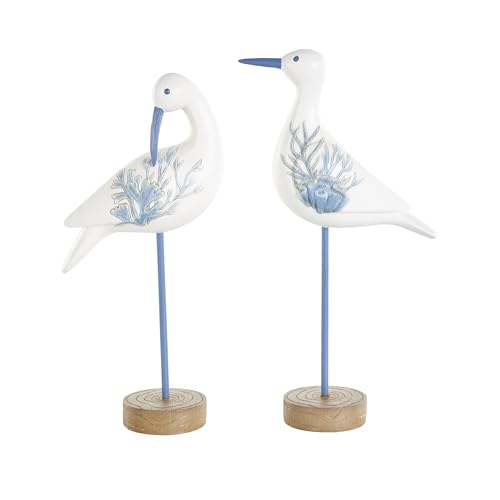 Set de 2 esculturas decorativas de aves polystone blancas 16" y 15"
