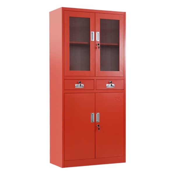 赤いスチール製ガラス扉キャビネット 赤いスチール製ガラス扉キャビネット