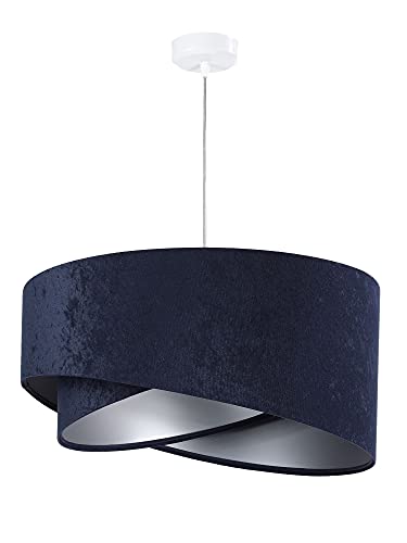 Pendelleuchte MADAN In Dunkelblau & Gold – Ø 50 Cm, Stoffschirm, Für Esszimmer & Wohnzimmer, Inkl. E27 Fassung