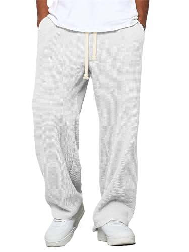 Mokaloha Summer Men's Loose Corduroy Casual Pants, Drawstring Fit Elastic Waist Drawstring, Lightweight Straight Sweatpants