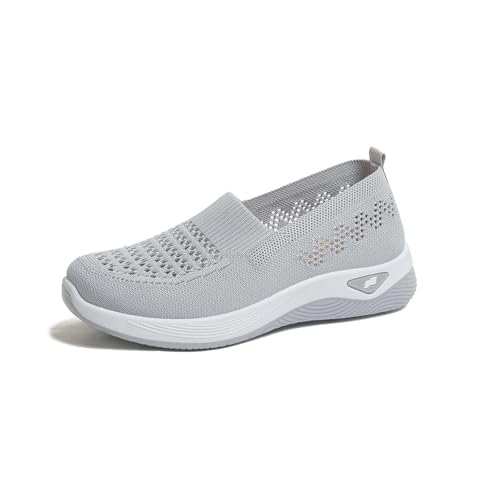 Zapatos Casuales para Mujer Transpirables Ligeros de Malla Sin Cordones para Caminar con Comodidad Diaria Fáciles de Poner y Quitar (Grey, 39) #7911