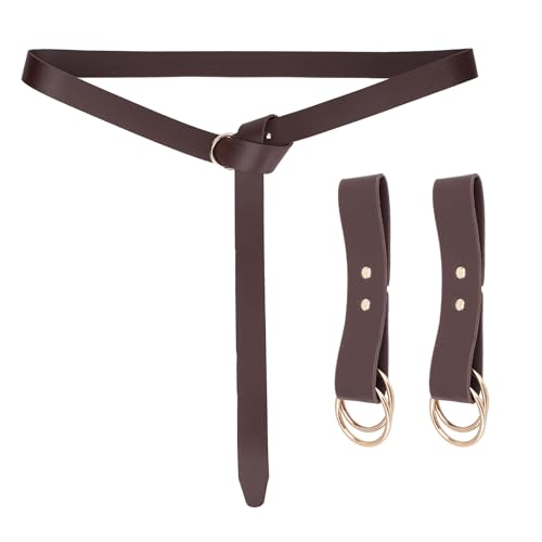 NICENEEDED Medieval Leather Belt, Skirt Hikes Tied Waistband Vintage Belt Medieval Cosplay Belt, PU Leather Ring Belt Costumes Accessories for Women Renaissance