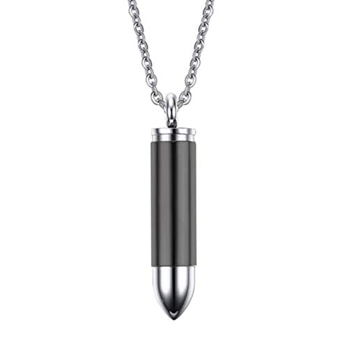 Black Silver Stainless Steel Memorial Keepsake Cremation Necklace Urn Ashes Holder Bullet Pendant with 22 Inch Rolo Chain