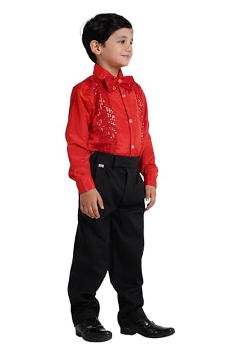 Image of Kaku Fancy Dresses Dance Costume Shinning Shirt With Bow Tie for Kids | Sequin Work School Annual Function & Theme Party's Shirt for Boys (ONLY SHIRT)