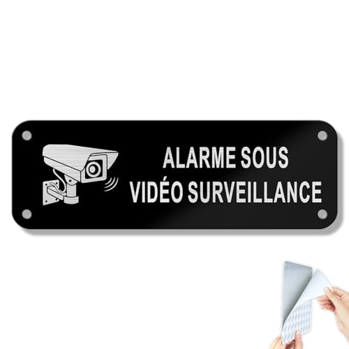 Goodvia Panneau Maison Sous Vidéo Surveillance Alarme Adhésif Aluminium Brossé Petit Noir Vintage/1 pièce