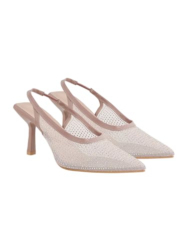 Image of TRYME Women Pointed Toe Stone Embellishment Slingback Heel pencil Sandals