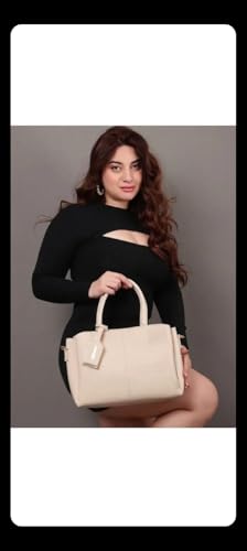 Image of Women's Top Handle Bag | Hand Held bag | Stylish Patent Synthetic Leather Handbag with Dual Handles & Detachable Sling Strap | Beige Shoulder Purse for Work & Casual Outings