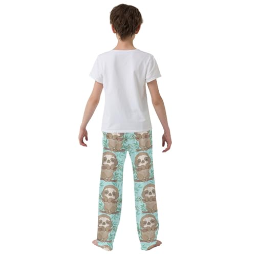 Lovely Sloth Leaf Boys Long Pants Soft Trousers Elastic Waist Kids Lounge Bottoms with Pockets S-XL3