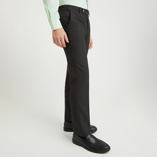 Image of Park Avenue Men's Regular Fit Mid Rise Checks Pattern Poly Viscose Blend Flat Front Formal Trouser