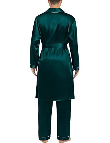 Swomog Men's Luxurious Silk Bathrobes Long Sleeve Satin Kimono Robe With Pants Sleepwear Set Bathrobes #TOP4