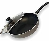 Diseñado en aluminio fundido, espesor 2.0mm,, interior con antiadherente negro, exterior en granito gris. Wok vitro.