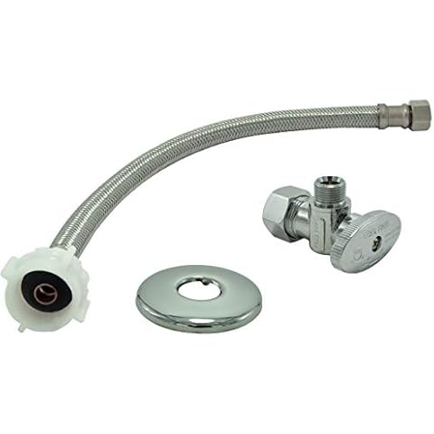 Toilet Connector Water Line Kit with 12" Length Long 3/8" COMP x 7/8" BC Toilet Connector Hose, 1/2 inch NOM Inlet x 3/8 inch OD Compression Outlet Angle Shut Off and Escutcheon Plate Cover