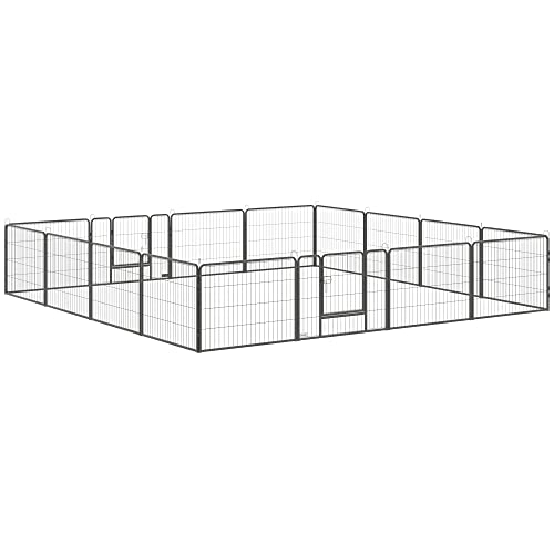 PawHut Recinto per Cani e Animali Domestici con 16 Pannelli Modulabili in Acciaio e 2 Ingressi, 80x1.5x60cm, Grigio