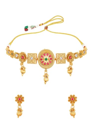Juego de joyas de latón chapado en oro con piedra rosa y verde elegante talla S