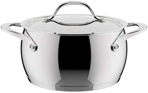 Lagostina Orchestra Deep Casserole Dish with Lid and Two Handles in Stainless Steel 18/10 Diameter 18 cm, Lagotherm Bottom 3 Layers, Mirror Effect Exterior and Interior Satin, for All Heat Sources