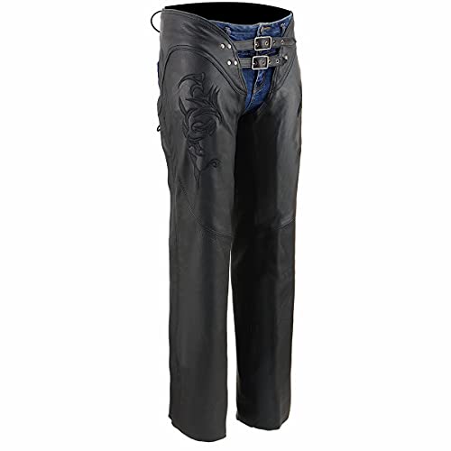Black Friday - 70% OFF Milwaukee Leather ML1187 Ladies Black Leather Chaps with Reflective Tribal Embroidery - 4X-Large Black Friday - 70% OFF Milwaukee Leather ML1187 Ladies Black Leather Chaps with Reflective Tribal Embroidery - 4X-Large