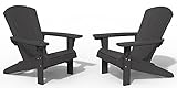 Keter Alpine Adirondack 2 Pack Resin Outdoor Furniture Patio Chairs with Cup Holder-Perfect for Beach, Pool, and Fire Pit Seating, Dark Grey