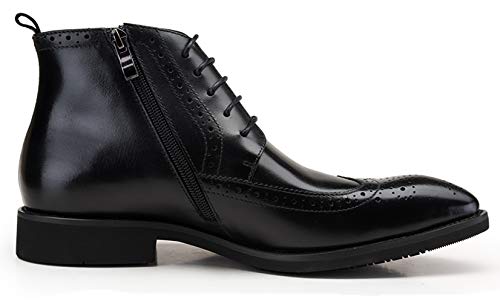 Santimon Men's Brogue Dress Boots Pointed Toe Lace up Ankle Boots Black Oxford Boots3