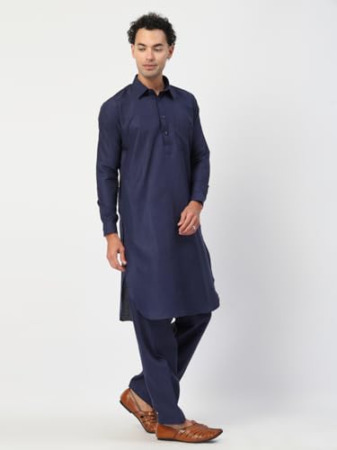 Image of Men's Traditional Pathani Kurta Salwar Set, Red, Long Sleeve, Collared Neck, Cotton Blend, Ethnic Wear