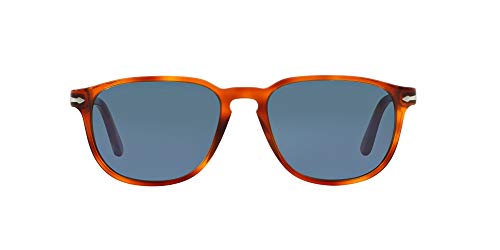 Persol PO3019S Square Sunglasses, Light Havana Frame Blue Lens, 55 mm