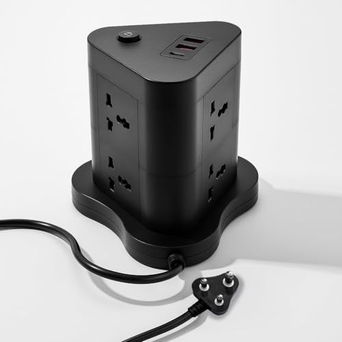 Image of Extension Board, Power Strip with 6 USB Ports and 3 Universal Socket, 2500W 10A Extension Cord, 3-Pin Surge Protector Power Strip for Home, Office, Computer, Mobile Charging (Black-N82)