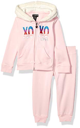 XOXO Girls' Little Hoodie & Jogger Set, Blush Pink Sherpa, 4