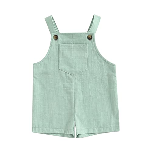 Ursobutegl Newborn Baby Boy Girl Romper Button Suspender Overalls Jumpsuit Sleeveless One Piece Summer Bib Pants Outfit (Green, 12-18 Months) #TOP24