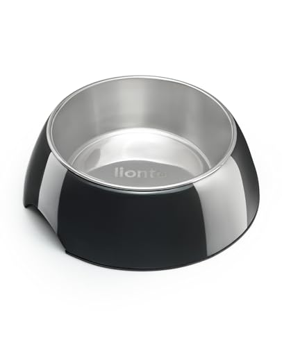lionto Ciotola in melamina con base antiscivolo, Ciotola rimovibile da 210 ml in acciaio inox robusto e inodore, facile da pulire, design ergonomico, per cani e gatti, nero