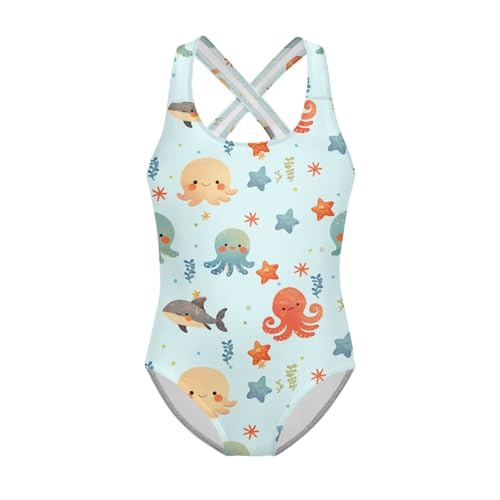 Image of Girls One Piece Swimsuits Teens Sleeveless Back Cross Strap Bathing Suit Kids Quick Dry Cute Beach Swimwear(5-14)