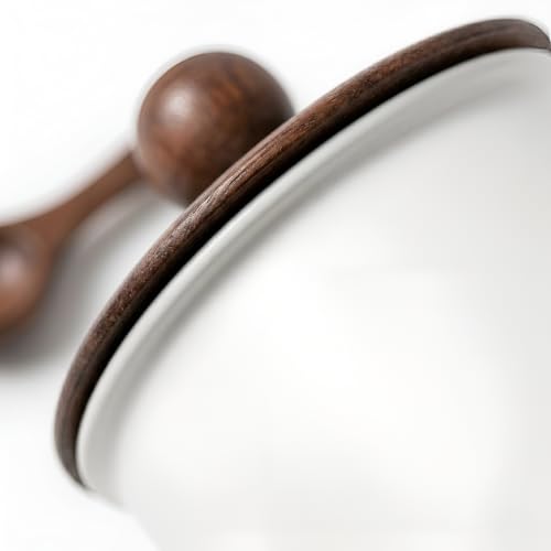 Image of Kitchen Canister Set of 4, White Metal with Wooden Lid, Tea Sugar Coffee Salt Storage Jars, 800ml, 11x15 cm | Food-Safe Jar Set for Kitchen counter top Container