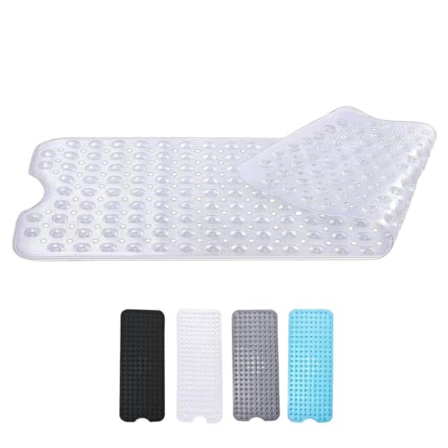 Zuvo Tapis de Bain Antidérapant | Extra Long 100 x 40 cm | Ventouses Puissantes & Anti-Moisissure | Lavable en Machine | Sécurisé pour Enfants & Seniors | Transparent, Claire