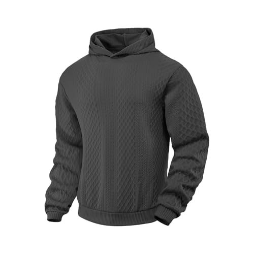 Men's Knitted Hooded Sweater Long Sleeve Loose Fit Lightweight Holiday Sweatshirt Solid Color Warm Traveling Hoodies3