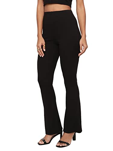 Image of Shasmi Black Lightweight Stretchable Yoga Pants Boot-Cut Slim Fit Trouser Pant (57 Pant Black S)