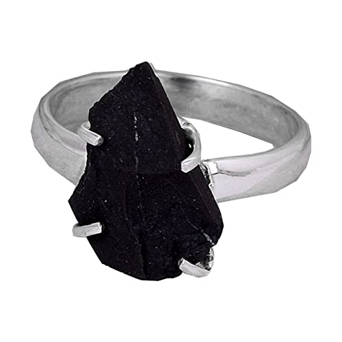Black Onyx Raw Rough 925 Sterling Silver Ring / Christmas Gemstone / Wedding Rings Women Rings Women Silver Rings Silver Rings Customized Silver Rings -14 (7.5)