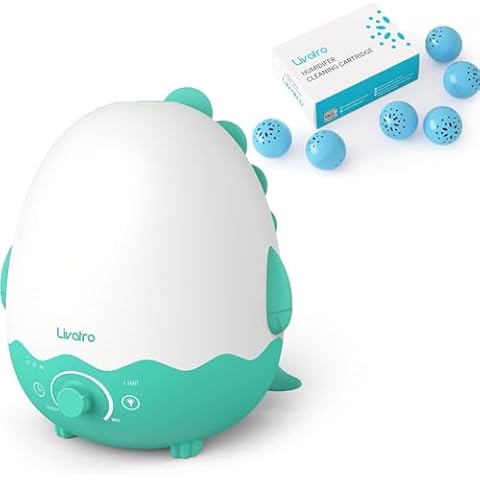 Livatro Humidifiers for Baby with Cleaning Ball,Ultrasonic Quiet Air Kids Humidifier for Bedroom with Night Light, Timer, and Auto-Shut Off, Last up to 40Hours, BPA FREE, Dinosaur with Fun Sticker Cover