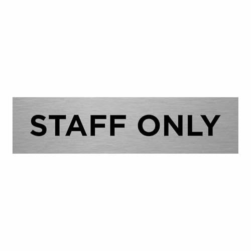Slimline Aluminium Staff Only Door Sign from ViroDisplay® - Rigid Brushed Silver 0.5mm - 200 x 50mm Office Sign - Durable Printed Surface - Self-Adhesive Fixing (1)