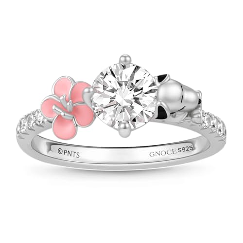 GNOCE Peanuts Snoopy Statement Engagement Ring for Her 925 Sterling Silver Moissanite Half Eternity Ring for Women Promise Jewelry Gift for Wedding Anniversary Valentines-W/Gift Box (Silver 6)
