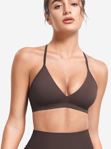 Image of YEOREO CoreFlex Women Sports Bras | Strappy, Padded, Halter, Open Back, Light Impact, Deep V Neck, Yoga, Workout, Gym