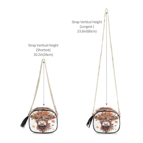 Image of ALAZA Women's Highland Cow Fall Leaves PU Leather Crossbody Bag Shoulder Purse with Tassel