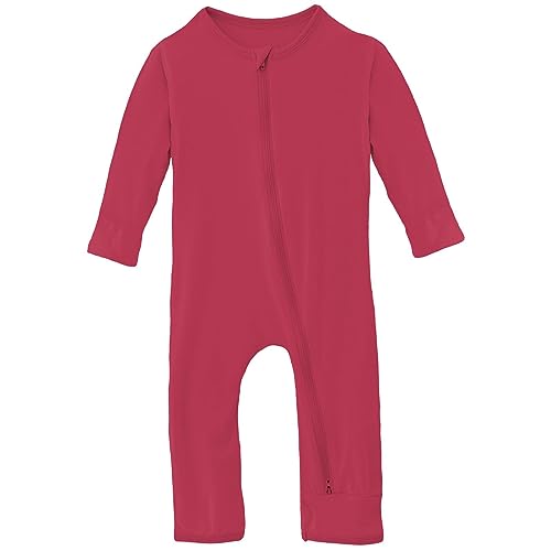 KicKee Pants Solid Coveralls with Zipper, Long Sleeve Footless Bodysuit, One-Piece Ultra Soft Sleepwear (Cherry Pie - 12-18 Months)