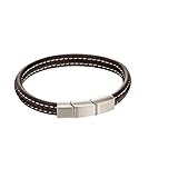 Longueur : 21,5 cm. Fred Bennett Bracelet moderne en cuir tressé noir avec fermoir