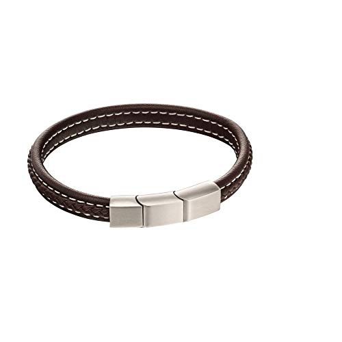 Image of Fred Bennett Modern black leather plaited bracelet with feature clasp