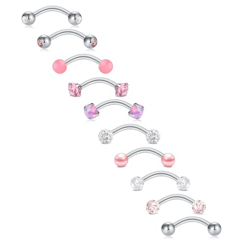 FECTAS 10PCS Eyebrow Rook Piercing Jewelry 16G Earrings Vertical Labret Lip Jewelry Curved Barbell Eyebrow Rings Tiny Small Belly Rings Ear Rook Helix Conch Daith Piercing Jewelry