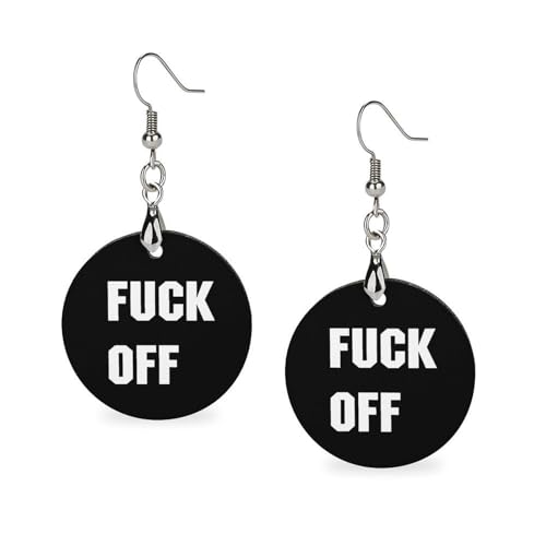 Fck Off - Pendientes de madera para mujer, estilo bohemio, redondos, regalos personalizados