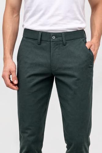Image of DENRO Men's Slim Fit Cotton Stretch Trousers | Smart Casual & Workwear Pants for Office Use | 98% Cotton 2% Spandex Fabric | Mid-Rise Tailored Fit | Sizes 28-38