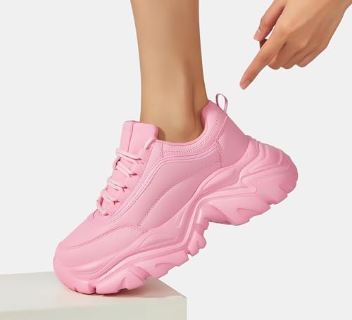 Image of K KIP WOK Chunky Sneakers for Women Fashion Platform White Leather Casual Dad Shoes Comfortable Wedge Walking Sport Sneakers