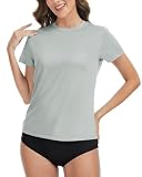 MeetHoo Damen Rash Guard Shirt UPF 50+ Sonnenschutz Rundhals Kurzarm T-Shirts Leichte, Schnell Trocknende SPF UV Schwimmshirt