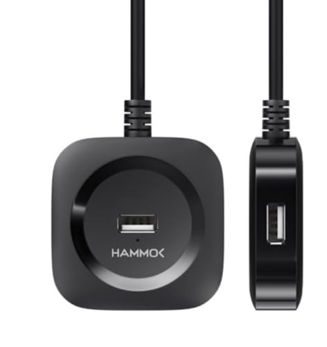 Image of Hammok Jack 4 Port USB 2.0 Hub, 480Mbps High Speed Data Transfer, 1.5 Metre Cable, LED Indicator, Black, Supports 5TB HDD