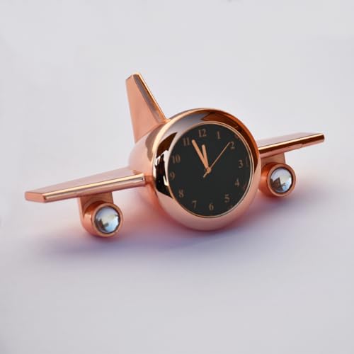 Image of Saugat Traders Aeroplane Table Clock Showpiece - Metal Analog Airplane Clock for Office Desk, Study Table - Gift for Men, Women, Boys, Pilot, Air Hostess, Airforce Person (Copper), 10x5 Cm